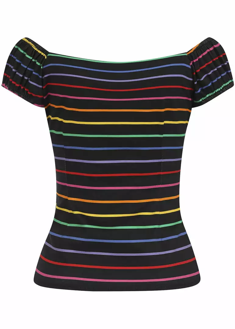 Collectif Dolores Dark Rainbow 50's Top Black Multi New In 6 Collectif Dolores Dark Rainbow 50's Top Black Multi New In