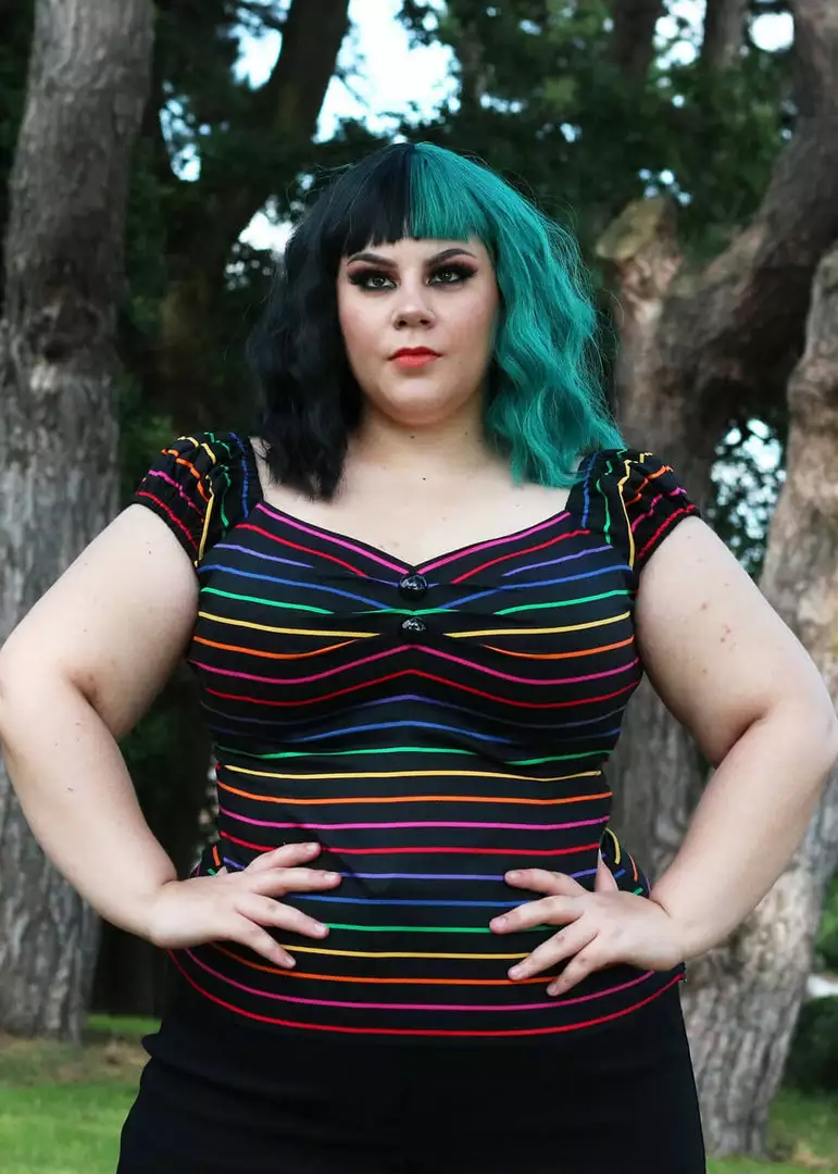 Collectif Dolores Dark Rainbow 50's Top Black Multi New In 4 Collectif Dolores Dark Rainbow 50's Top Black Multi New In