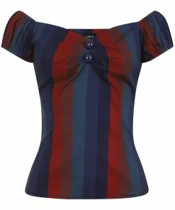 Collectif Dolores Jewel Stripe 50's Top Multi Wine New In