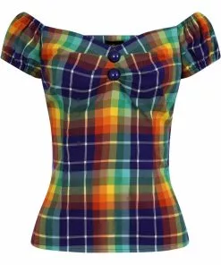 Collectif Dolores Rainbow Check 50's Top