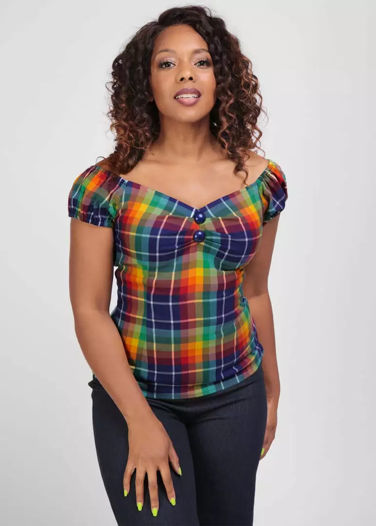 Collectif Dolores Rainbow Check 50's Top 5 Collectif Dolores Rainbow Check 50's Top