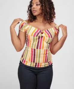 Collectif Dolores Alternate Stripe 50's Top Multicolour New In