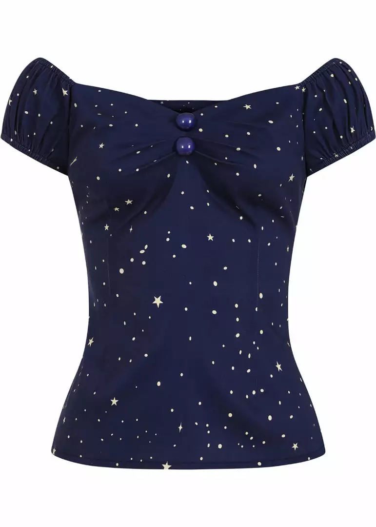 Collectif Dolores Magic Stars 50's Top Navy Blue 3 Collectif Dolores Magic Stars 50's Top Navy Blue