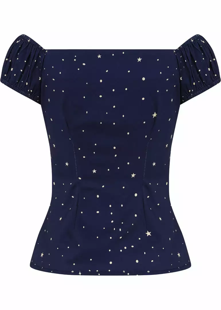 Collectif Dolores Magic Stars 50's Top Navy Blue 5 Collectif Dolores Magic Stars 50's Top Navy Blue