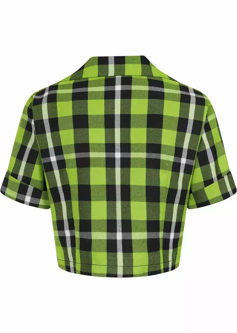 Collectif Ivy Frogs Breath Check 50's Shirt Green New In 6 Collectif Ivy Frogs Breath Check 50's Shirt Green New In