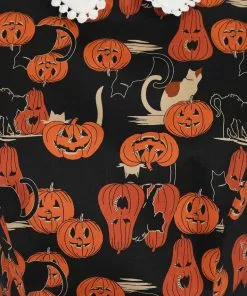 Collectif Peta Pumpkins And Cats 40's Top Black Orange