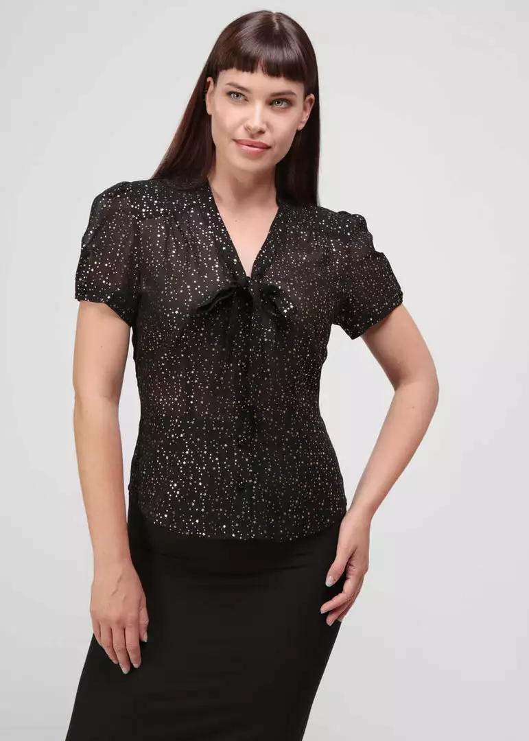 Collectif Tura Little Stars 40's Blouse Black New In 4 Collectif Tura Little Stars 40's Blouse Black New In