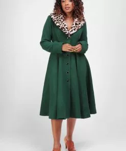 Collectif Saffron Leopard Swing 50's Coat Green