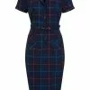 Collectif Caterina Mermaid Check 40's Pencil Dress Teal 1 Collectif Caterina Mermaid Check 40's Pencil Dress Teal