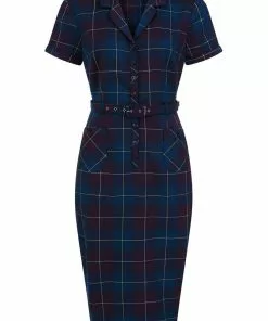 Collectif Caterina Mermaid Check 40's Pencil Dress Teal