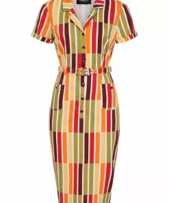 New In Collectif Caterina Alternate Stripe 50's Pencil Dress Multi