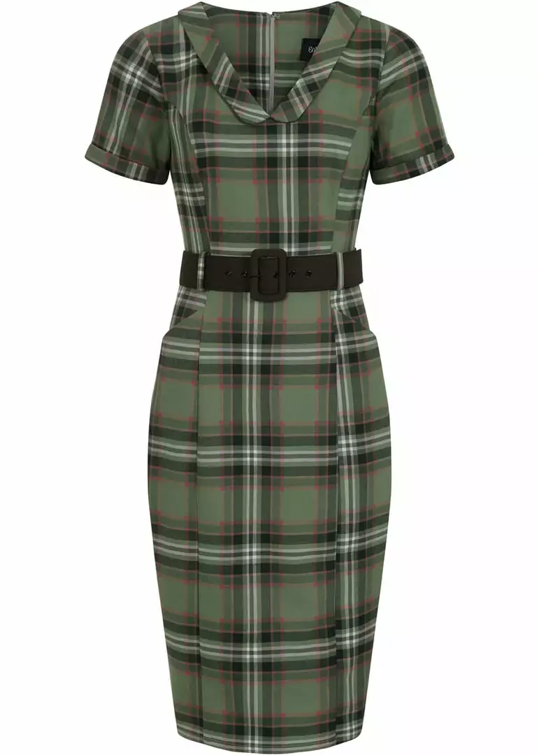 Collectif Pavel Dales Check 40's Pencil Dress Green 3 Collectif Pavel Dales Check 40's Pencil Dress Green