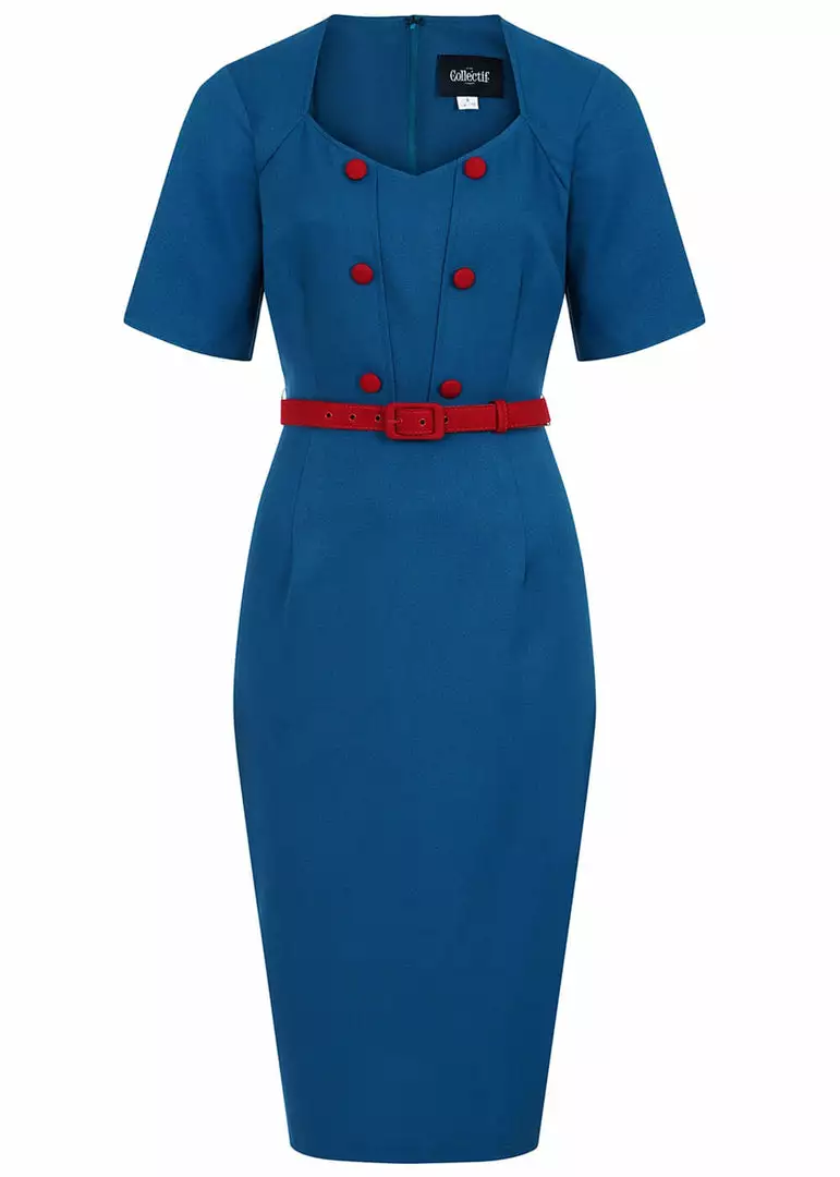 Collectif Aleksi 50's Pencil Dress Petrol New In 4 Collectif Aleksi 50's Pencil Dress Petrol New In