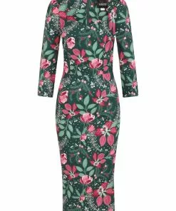 New In Collectif Vanessa Escapist Floral 50's Pencil Dress Multi