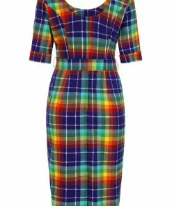 New In Collectif June Rainbow Check 50's Pencil Dress Multi 13 New In Collectif June Rainbow Check 50's Pencil Dress Multi