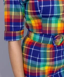 New In Collectif June Rainbow Check 50's Pencil Dress Multi 16 New In Collectif June Rainbow Check 50's Pencil Dress Multi