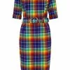 New In Collectif June Rainbow Check 50's Pencil Dress Multi
