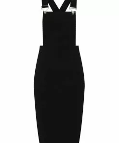 New In Collectif Kayden Overalls 50's Pencil Dress Black