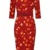 New In Collectif Katya Hedgehogs And Leaves 50's Pencil Dress Red