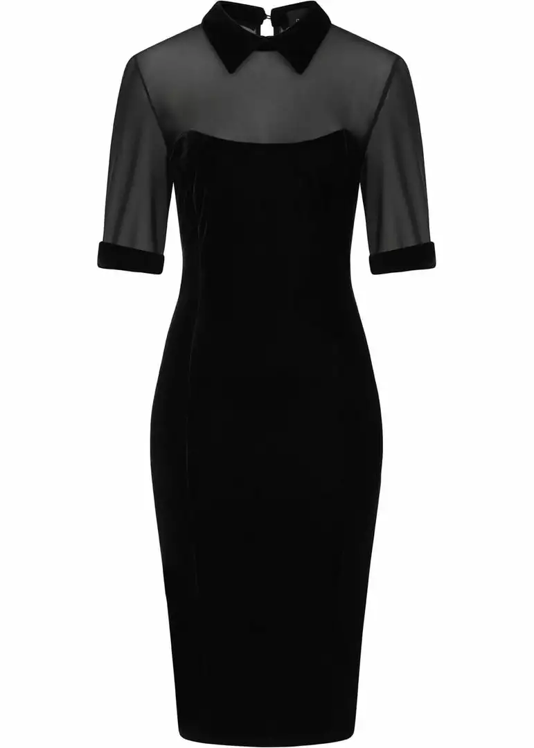 Collectif Wednesday Velvet 50's Pencil Dress Black New In 4 Collectif Wednesday Velvet 50's Pencil Dress Black New In