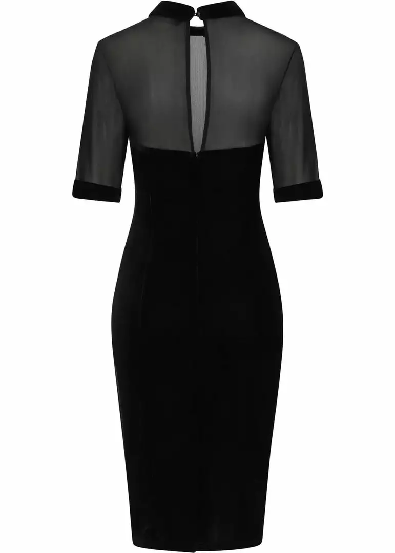 Collectif Wednesday Velvet 50's Pencil Dress Black New In 6 Collectif Wednesday Velvet 50's Pencil Dress Black New In