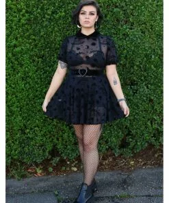 Collectif Ana Ouija Mesh 60's Skater Dress Black 10 Collectif Ana Ouija Mesh 60's Skater Dress Black