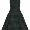 Collectif Gael Houndstooth Pinafore 40's Swing Dress Green