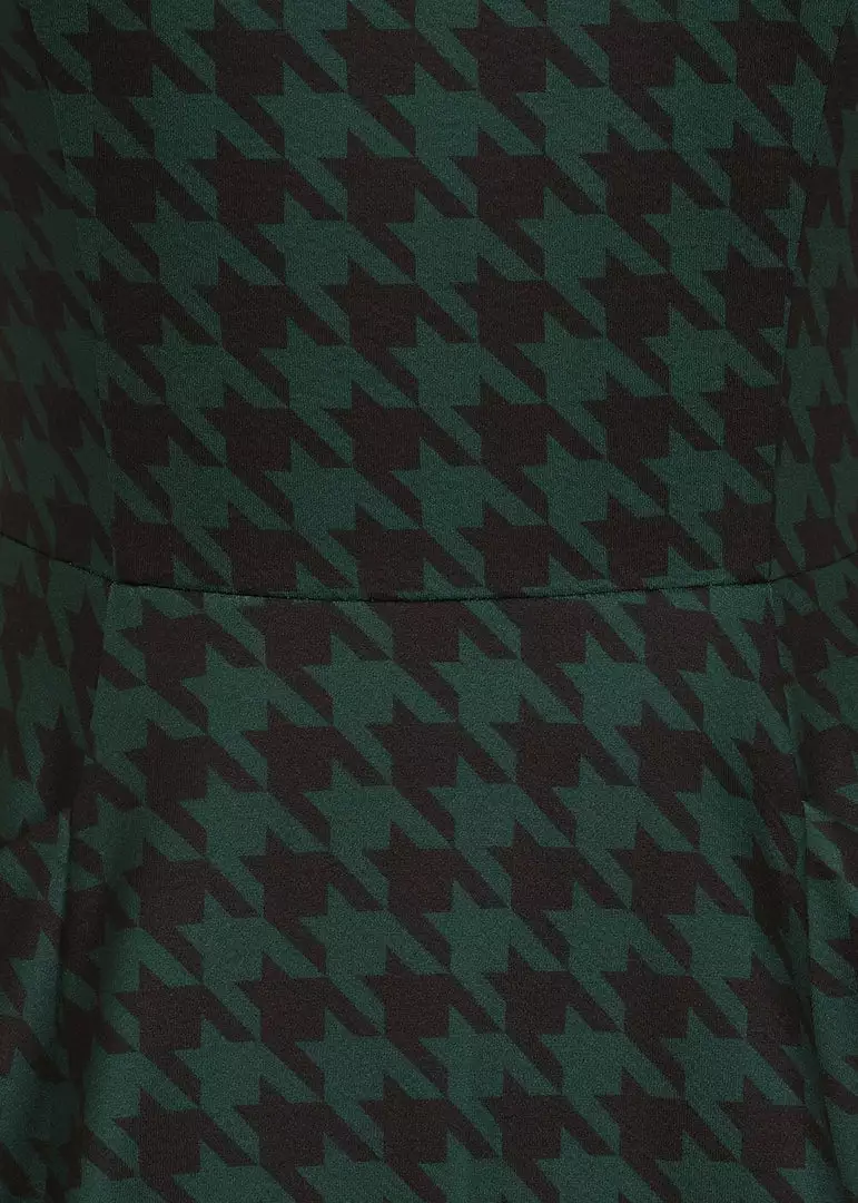 Collectif Gael Houndstooth Pinafore 40's Swing Dress Green 4 Collectif Gael Houndstooth Pinafore 40's Swing Dress Green