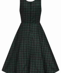 Collectif Gael Houndstooth Pinafore 40's Swing Dress Green 7 Collectif Gael Houndstooth Pinafore 40's Swing Dress Green