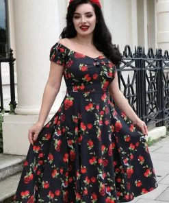 Collectif Dolores Deathly Apples 50's Swing Dress Black