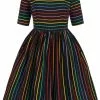 Collectif Amber-Lea Dark Rainbow 50's Swing Dress Multi New In