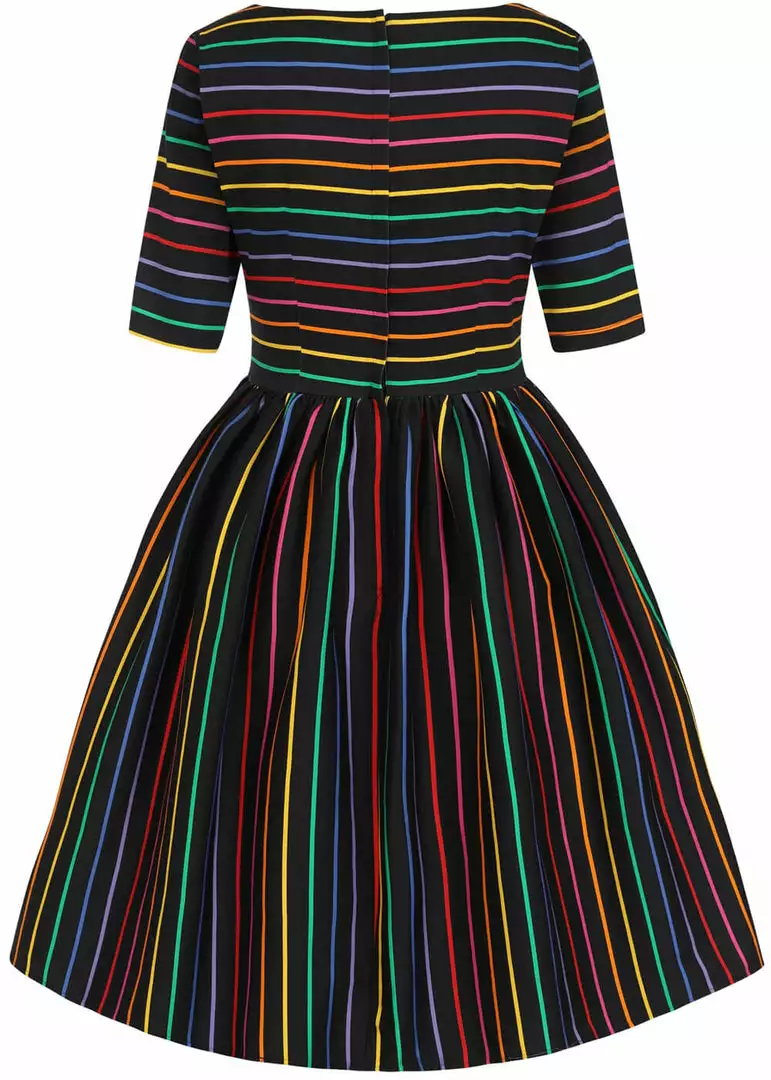 Collectif Amber-Lea Dark Rainbow 50's Swing Dress Multi New In 5 Collectif Amber-Lea Dark Rainbow 50's Swing Dress Multi New In