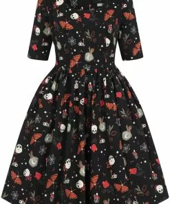 New In Collectif Amber-Lea Witches Garden 50's Swing Dress Black