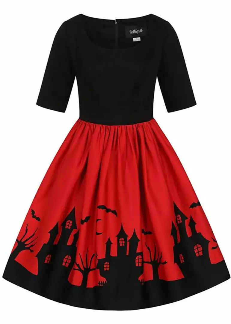 New In Collectif Amber Lea Haunted House 50's Swing Dress Red 3 New In Collectif Amber Lea Haunted House 50's Swing Dress Red