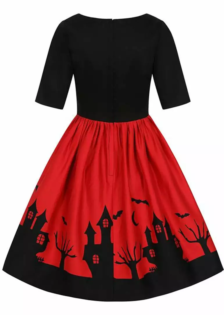 New In Collectif Amber Lea Haunted House 50's Swing Dress Red 6 New In Collectif Amber Lea Haunted House 50's Swing Dress Red