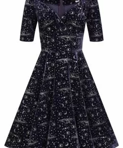 Collectif Trixie Celestial 50's Velvet Swing Dress Purple