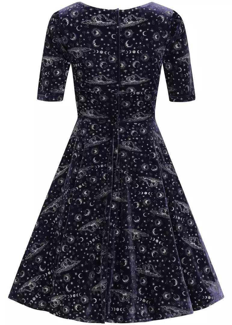 Collectif Trixie Celestial 50's Velvet Swing Dress Purple 9 Collectif Trixie Celestial 50's Velvet Swing Dress Purple