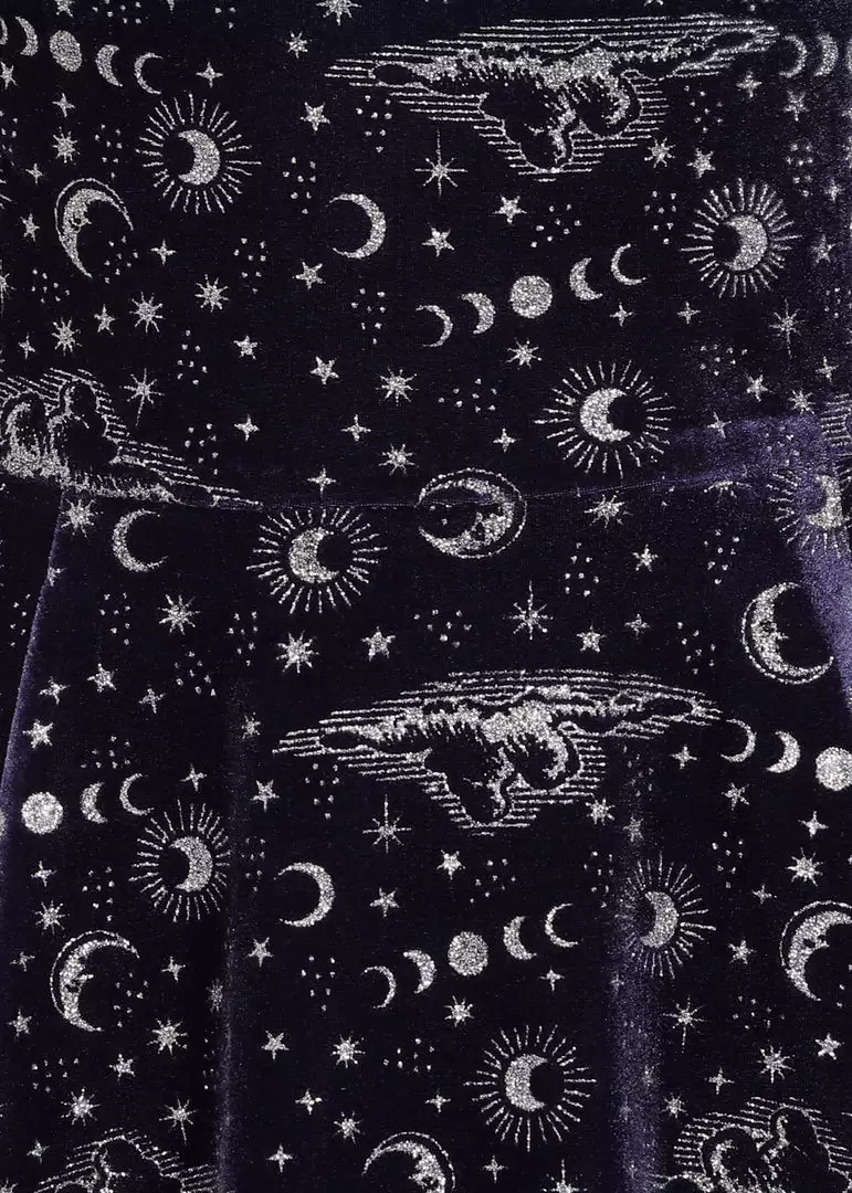 Collectif Trixie Celestial 50's Velvet Swing Dress Purple 5 Collectif Trixie Celestial 50's Velvet Swing Dress Purple