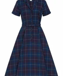 New In Collectif Caterina Mermaid Check 50's Swing Dress Teal 7 New In Collectif Caterina Mermaid Check 50's Swing Dress Teal