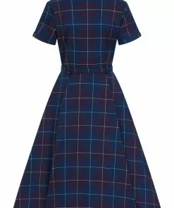 New In Collectif Caterina Mermaid Check 50's Swing Dress Teal 9 New In Collectif Caterina Mermaid Check 50's Swing Dress Teal