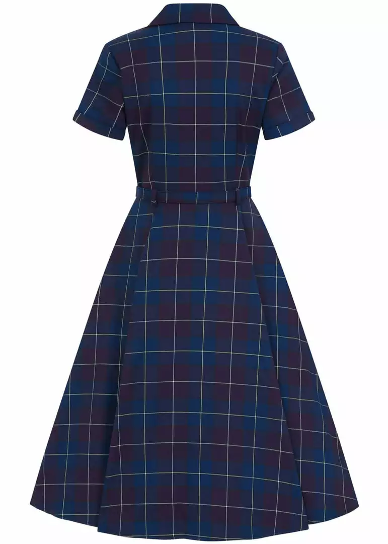 New In Collectif Caterina Mermaid Check 50's Swing Dress Teal 6 New In Collectif Caterina Mermaid Check 50's Swing Dress Teal