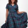 New In Collectif Caterina Mermaid Check 50's Swing Dress Teal 1 New In Collectif Caterina Mermaid Check 50's Swing Dress Teal