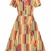 Collectif Caterina Alternate Stripe 50's Swing Dress Multi 1 Collectif Caterina Alternate Stripe 50's Swing Dress Multi