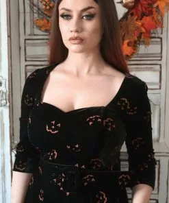 Collectif Eliana Pumpkin Glitter 50's Swing Dress Black Orange New In