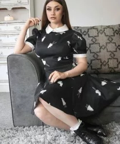 Collectif Peta Pinup Ghouls 60's Skater Dress Black White New In