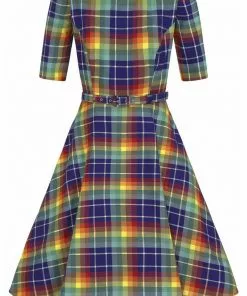 Collectif Suzanne Rainbow Check 50's Swing Dress Multi