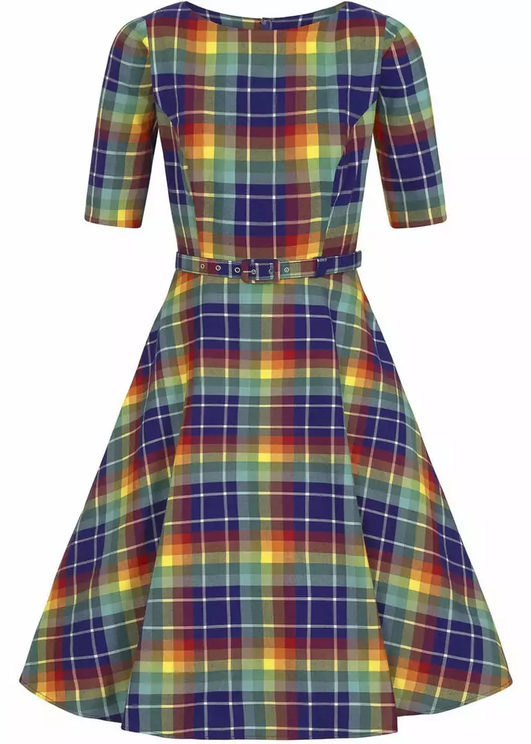 Collectif Suzanne Rainbow Check 50's Swing Dress Multi 4 Collectif Suzanne Rainbow Check 50's Swing Dress Multi