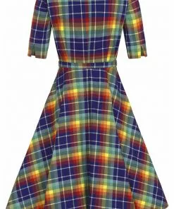 Collectif Suzanne Rainbow Check 50's Swing Dress Multi 14 Collectif Suzanne Rainbow Check 50's Swing Dress Multi