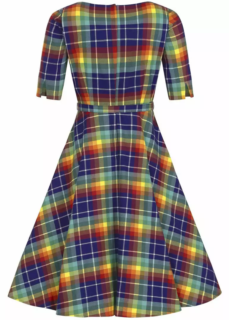 Collectif Suzanne Rainbow Check 50's Swing Dress Multi 8 Collectif Suzanne Rainbow Check 50's Swing Dress Multi