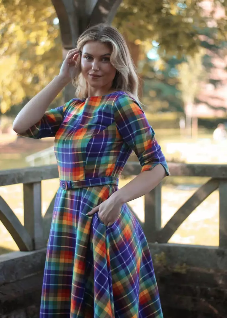 Collectif Suzanne Rainbow Check 50's Swing Dress Multi 6 Collectif Suzanne Rainbow Check 50's Swing Dress Multi